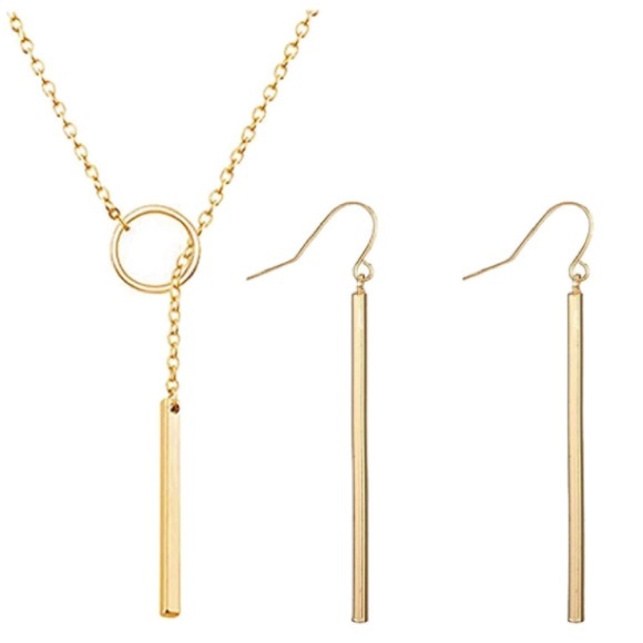 Necklace & Earrings Karma Pull Through w/Bar Set Style - Picture 1 of 4